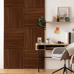 ATMOSPHERA Panneau décoratif tasseaux bois Colva - 60x60x2,1 cm - Effet noyer Hot