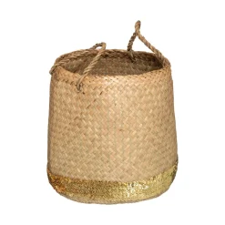 ATMOSPHERA Set de 3 paniers ronds à anses, roseau tressé, sequins dorés Sale